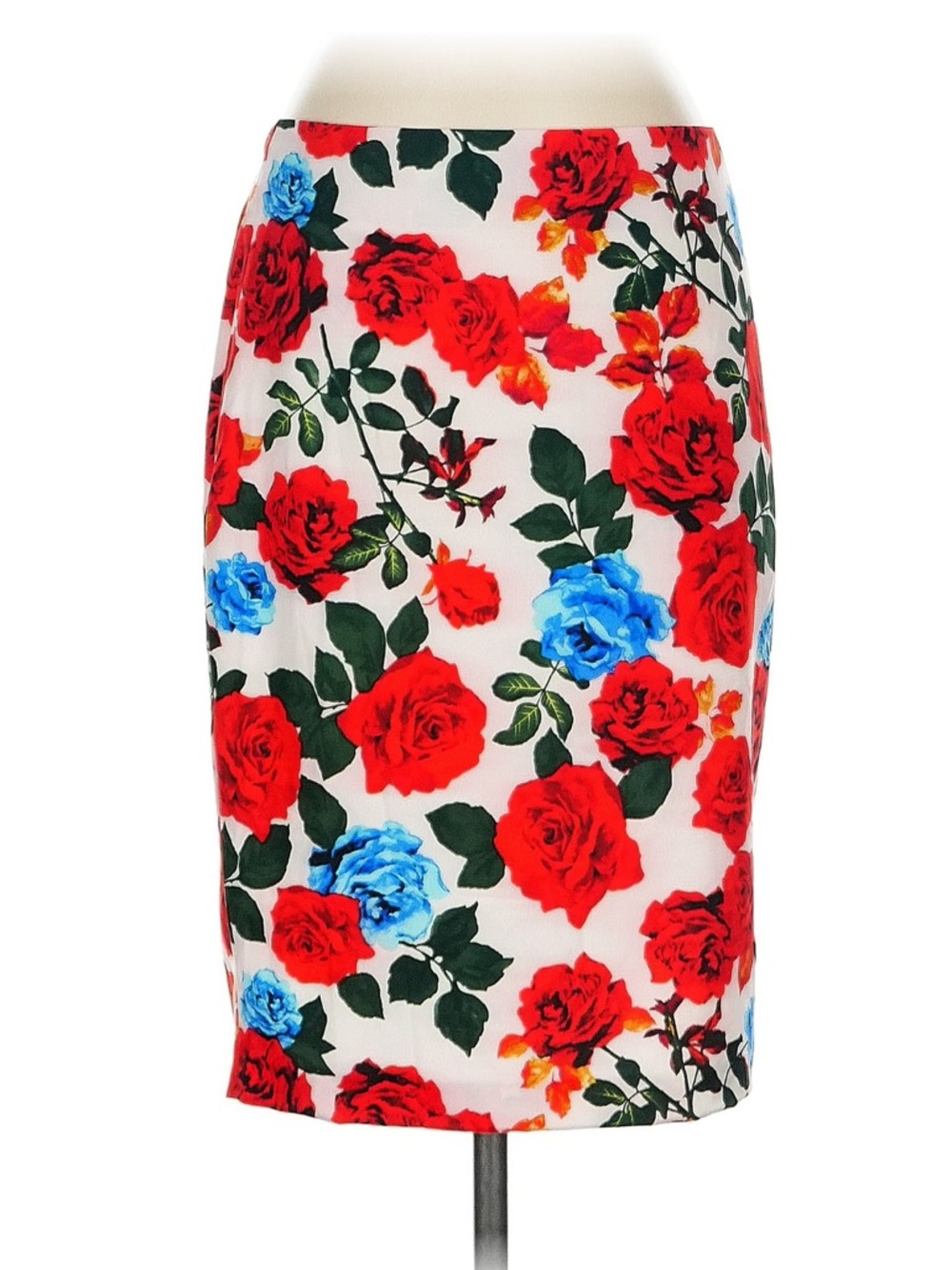 Vince Camuto Floral Pencil Skirt in White with Red & Blue Roses